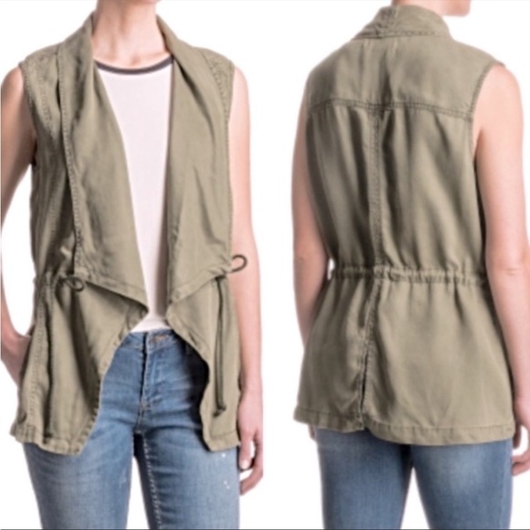 MAX JEANS women’s Drape Open Front Utility soft Vest adj draw string waist XS - Picture 2 of 15